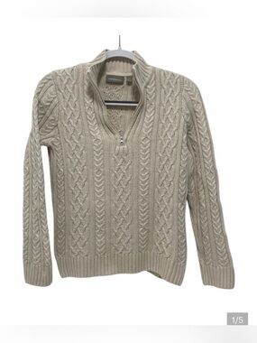 Croft & Barrow 100% Cotton Cream Off White Cable Knit Quarter Zip Sweater - S